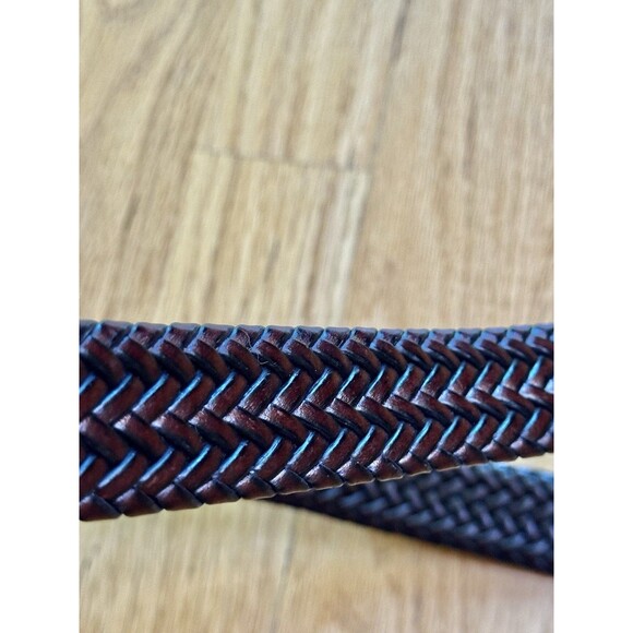 Genuine Leather Bonded Lacing Woven Braided Brown Belt Brass Buckle Size 40 - Picture 8 of 9